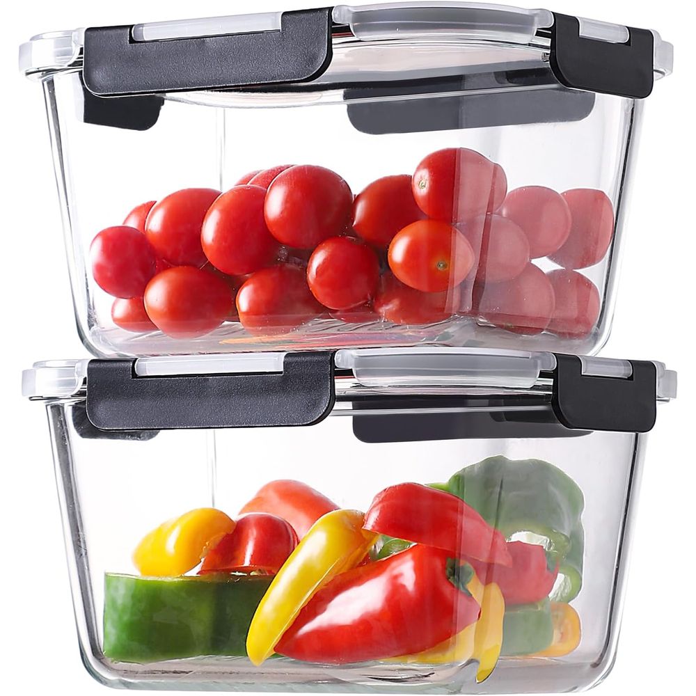 Meal Prep Oven Safe Containers - 4-Piece 63oz Glass Food Storage Containers