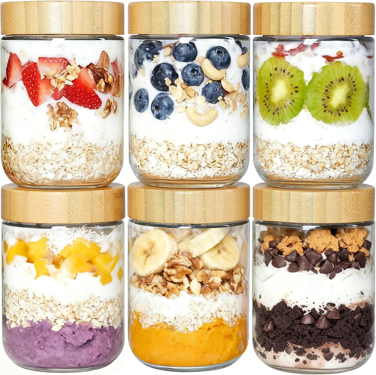 Salad Container Jar - 6 Pack 16oz Glass Overnight Oats