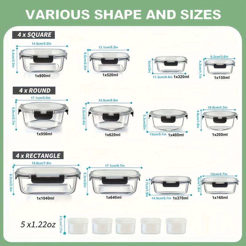 17pcs Glass Food Storage Conta - огляд і ціна Meal Prep Oven Safe Containers