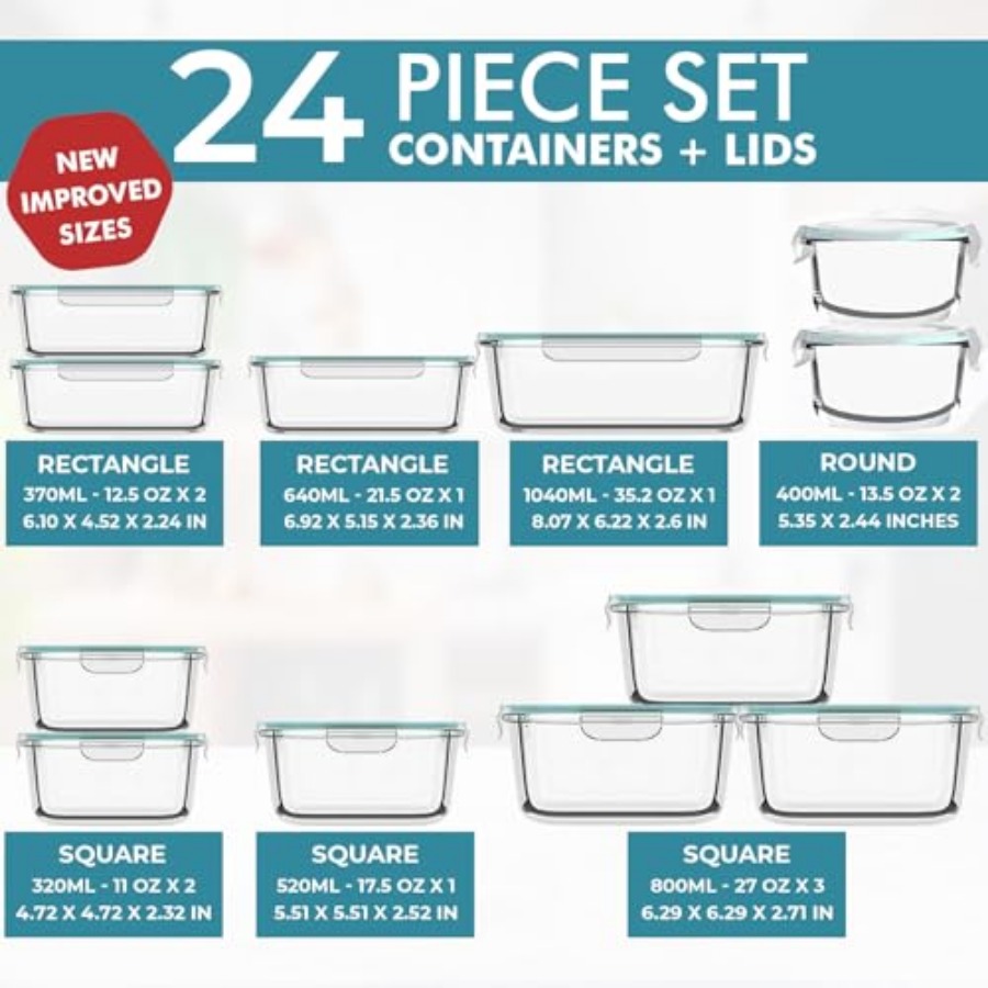 24 Pc Airtight Glass Food Stor - огляд і ціна Meal Prep Oven Safe Containers