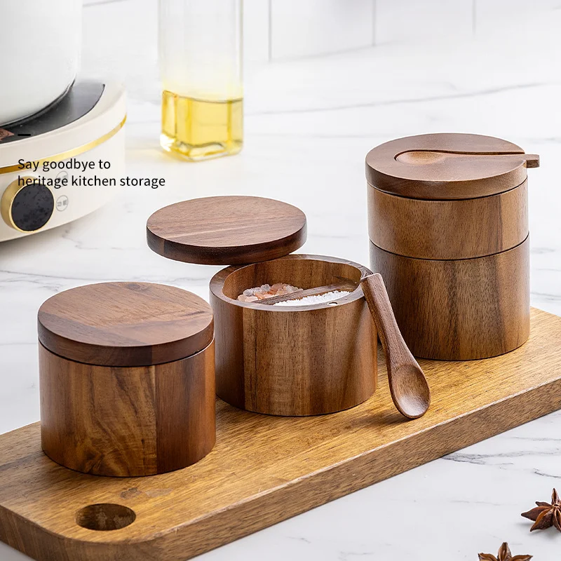 Acacia Wood Salt Jar Solid Woo - огляд і ціна Herb Keeper Bottle