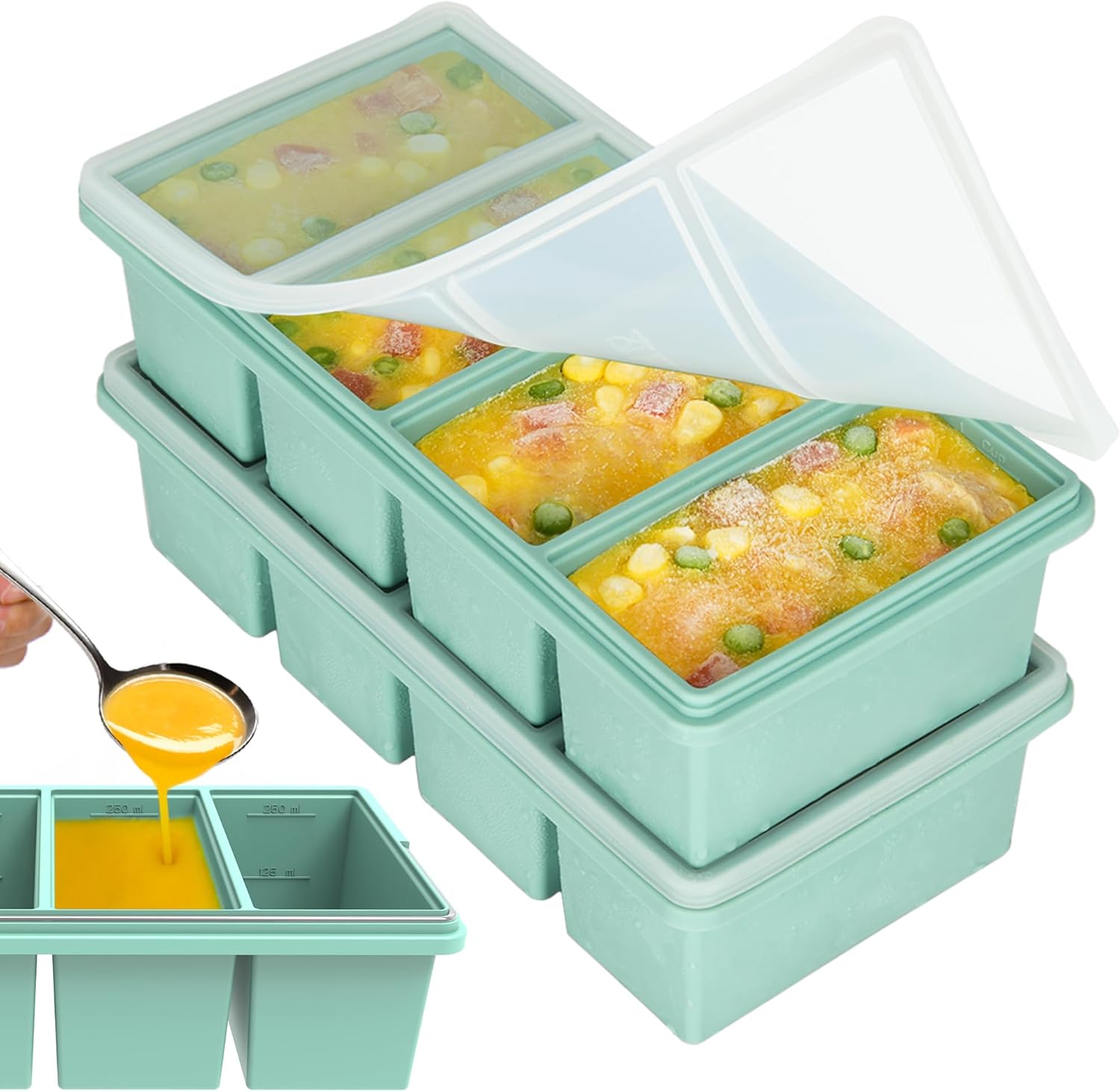Silicone Freezer Trays with Li - огляд і ціна Meal Prep Oven Safe Containers