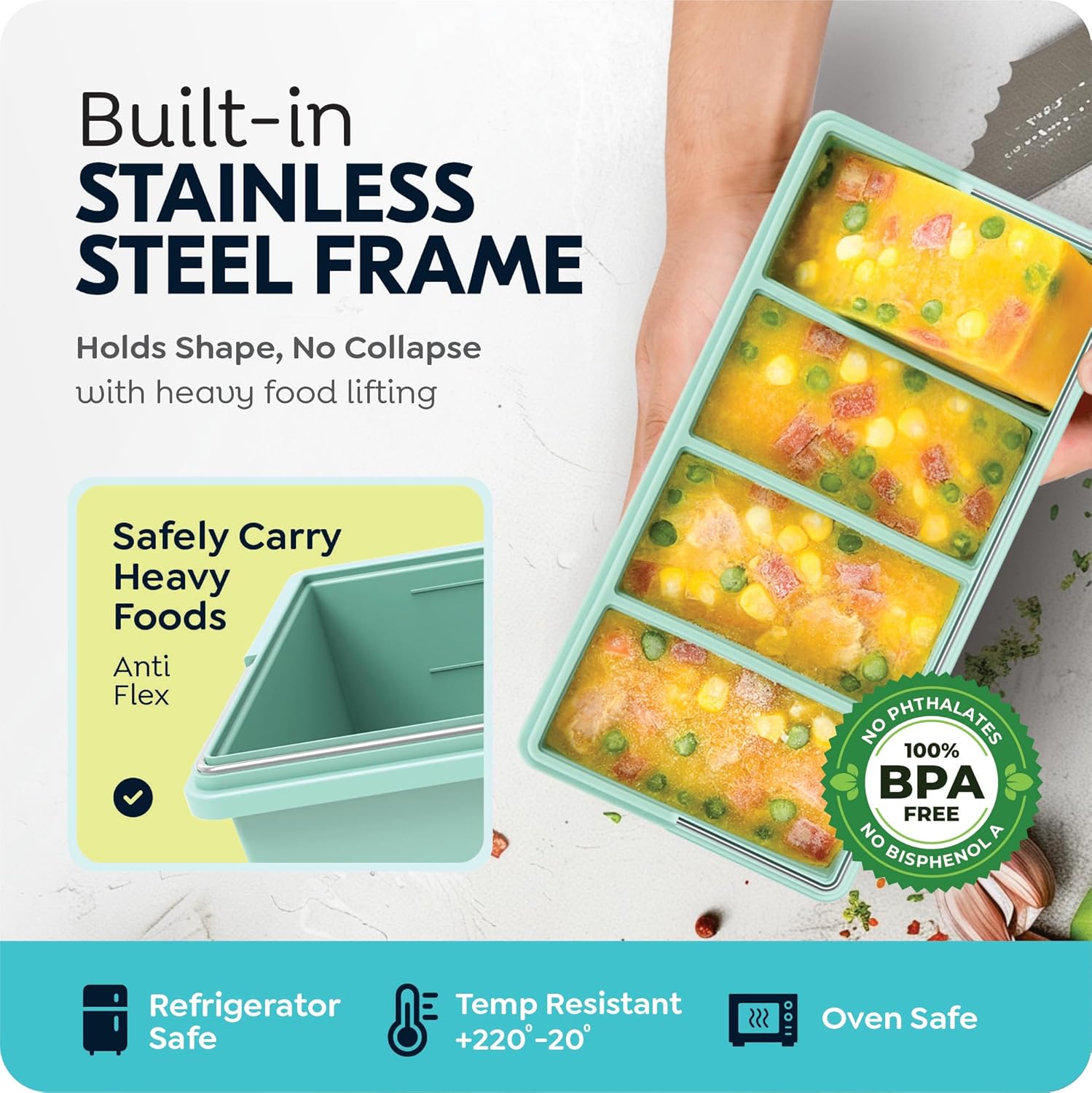 Silicone Freezer Trays with Li - огляд і ціна Meal Prep Oven Safe Containers