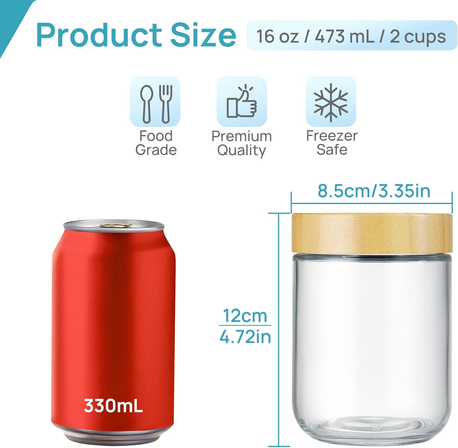 6 Pack 16oz Glass Overnight Oa - огляд і ціна Salad Container Jar