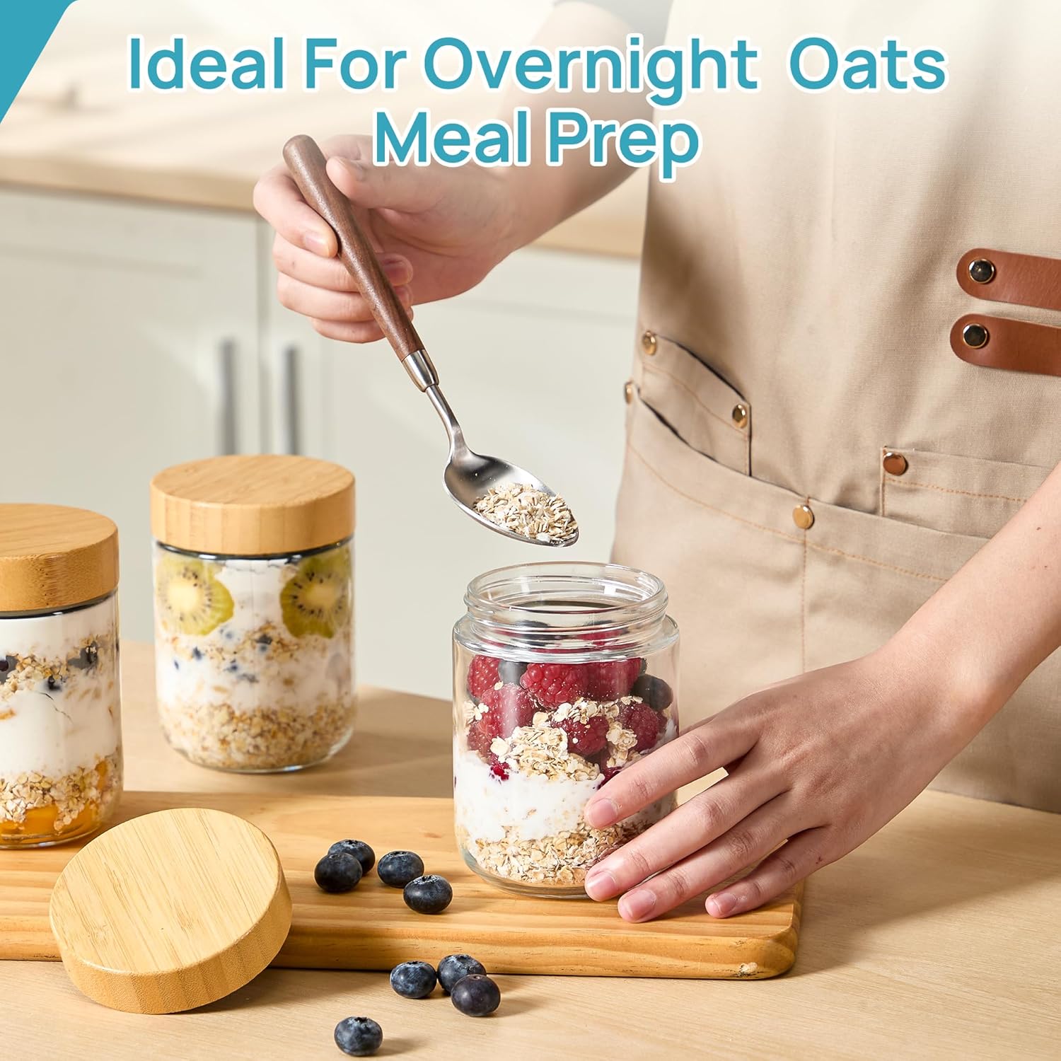 6 Pack 16oz Glass Overnight Oa - огляд і ціна Salad Container Jar